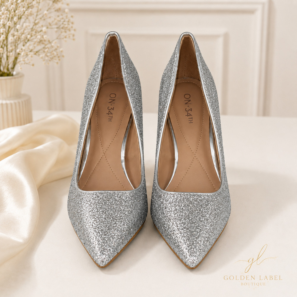 On 34th Jeules Pumps Women’s 6M Silver Glitter Pointed Toe Heels NIB - Picture 4 of 7